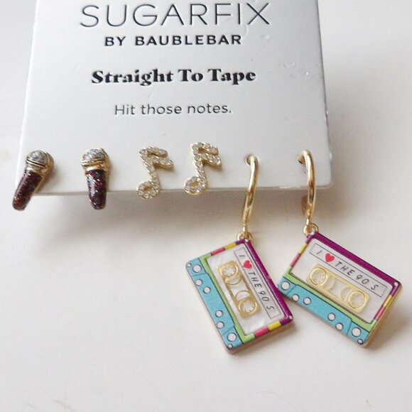 SUGARFIX by BaubleBar Straight to Tape Music Themed Earrings 3 Pairs Total NEW - Picture 4 of 5